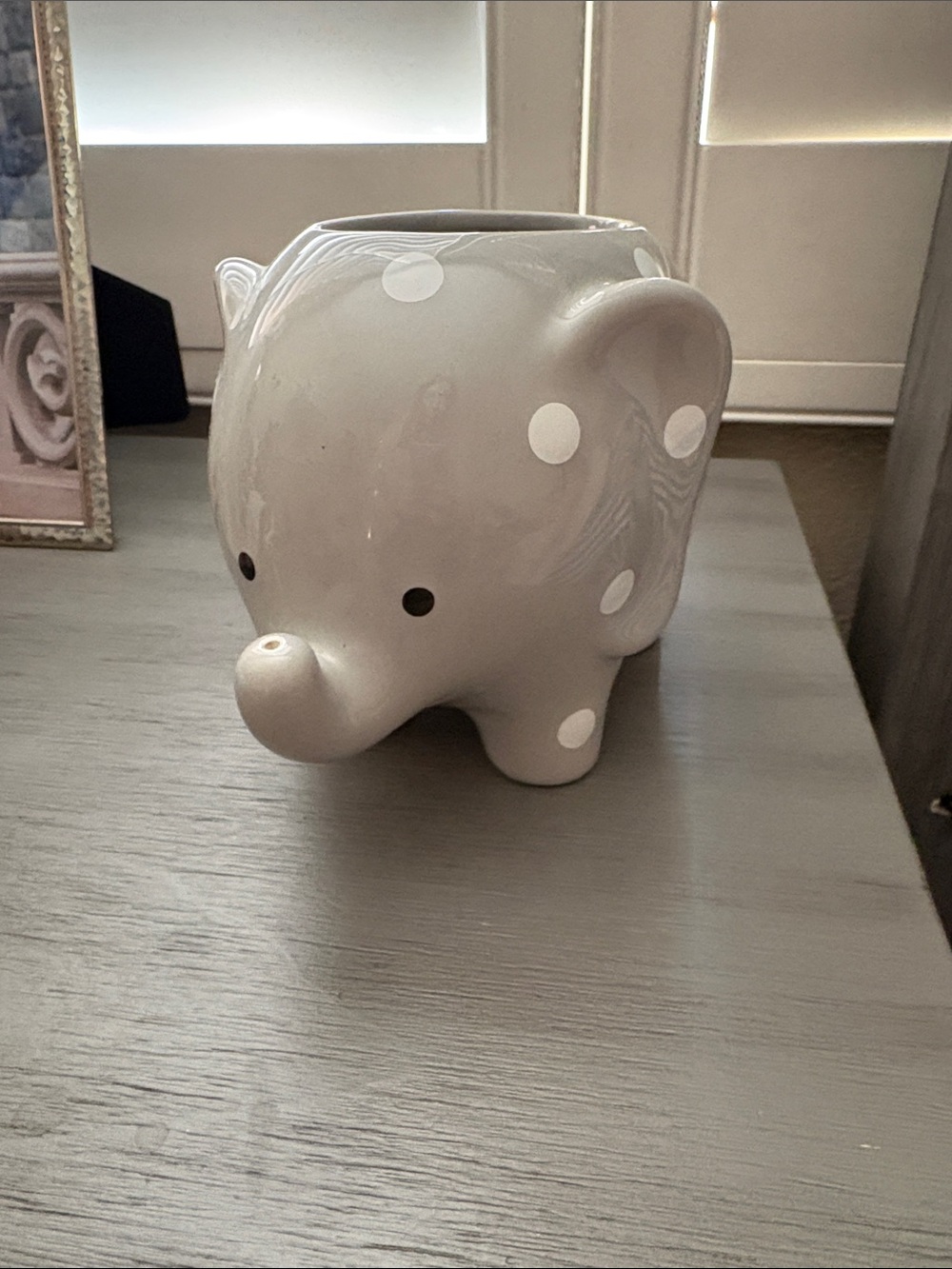 Gray Polka Dot Ceramic Elephant Planter